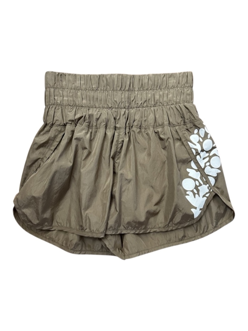 Free People Olive Green High-Waist Athletic Shorts with White Side Print